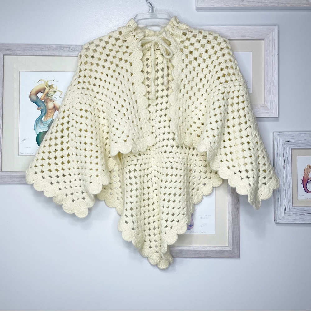 Handmade Cream Crocheted Shawl Cape